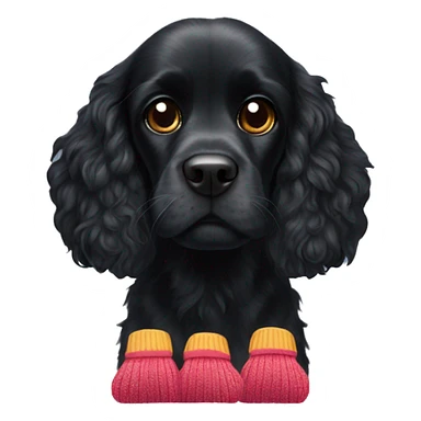 black cocker spaniel with sock in mouth sticker