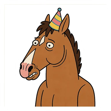 flat toon style horse wearing a party hat sticker