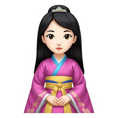 A Korean princess walking around her palace is real, has black hair and a white face sticker
