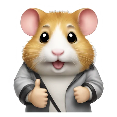 Hamster thumbs up with working on ph.d sticker