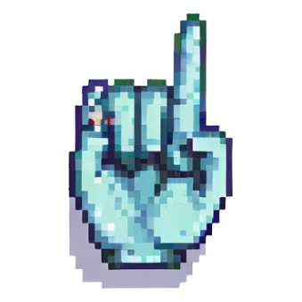 hand making a V sign, pixel art style sticker
