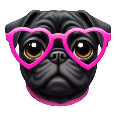Black pug wearing heart shaped pink glasses  sticker