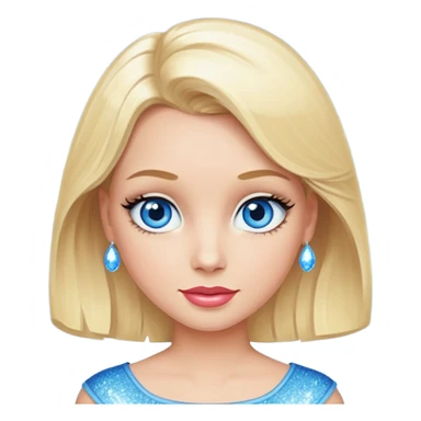 make this real, blond, medium length, blue eyes, 50s, sparkle in the eyes, fun sticker