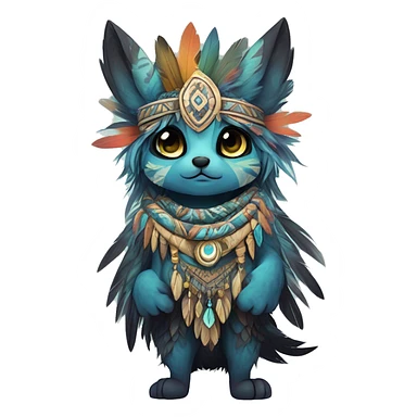 cute cool edgy ethereal shy epic tribal fantasy animal fursona Fionbri creature by griffsnuff & LiLaiRa & Falvie with exotic colors with intricate patterns and feathers and headdress and necklace full body sticker
