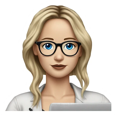 Realistic Photo of Brunette Jennifer Lawrence wearing black glasses and blue eyes  on a laptop  sticker