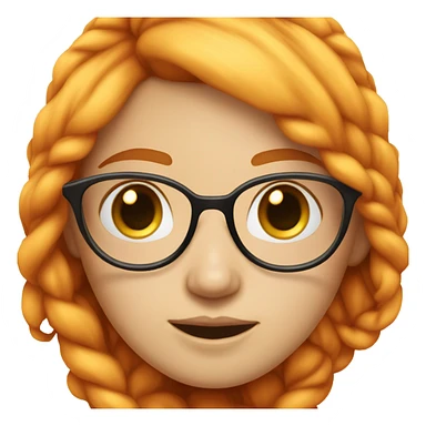 girl with her hair tied on both sides, orange hair, white skin, with a crooked glasses on her face sticker