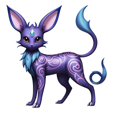 Shiny Exotic Badass Ethereal Royal Mysterious Gothic Noibat-Espeon-Umbreon-Sylveon-Pokémon-Fakémon-hybrid-creature (full body) with intricate pattern-markings sticker