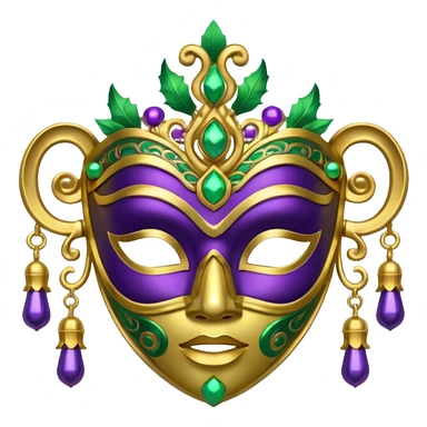 I want an emoji for Mardi Gras in New Orleans. I want a mask that is gold, green and purple with little bells at the bottom of the mask sticker