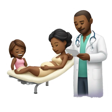 a woman gives birth and doctors stand nearby sticker