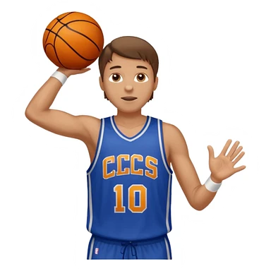 A white man with brown hair with a basketball, doing a layup sticker