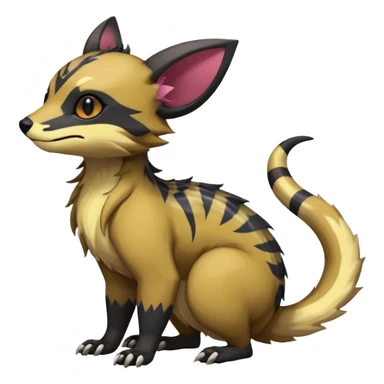 Rare warm-colored exotic cute epic aesthetic gothic colorful Salandit-Eevee-Civet-species-Fakemon-hybrid-creature, with markings, full body sticker