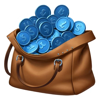 blue coins inside a brown bag  sticker