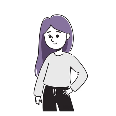 A simple sketch of a girl with long, straight purple hair down to her hips sticker