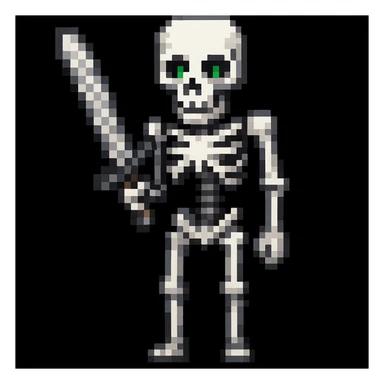 Make the Minecraft skeleton hold a sword in the pixel art style sticker
