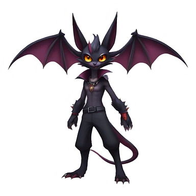  Anthro Kawaii Edgy Cool Vampiric Demonic Beautiful Noivern-Nargacuga-Litten with big Bat Ears and wearing a cap and collar e full body sticker
