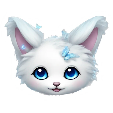 Edgy Cute gorgeous sparkly ethereal white fantasy animal with blue eyes sona with flowers and butterflies sticker