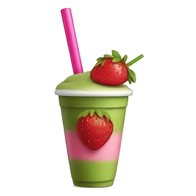Matcha with strawberrys and a pink straw sticker