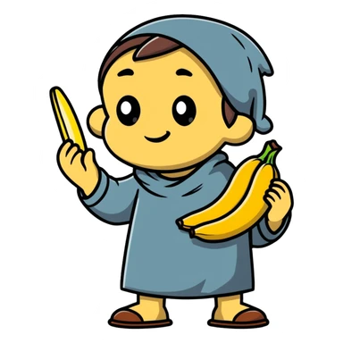 a beggar holding a chocobanana, looking hopeful sticker