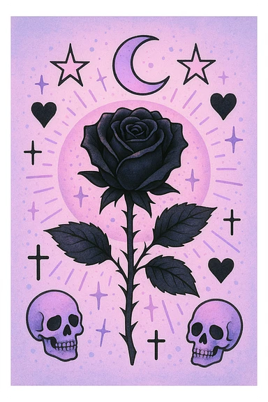 pastel goth black rose sticker