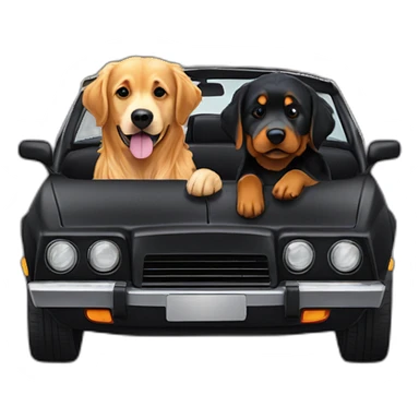 Golden retriever and rottweiller in a dark cabriolet sticker
