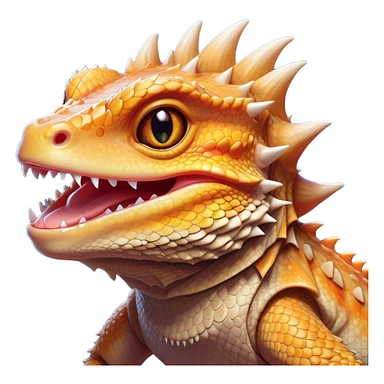 Cinematic Comical Bearded Dragon Portrait Emoji, Head tilted dramatically with an exaggeratedly amused expression, featuring a striking, glossy scaled hide with a quirky, spiky beard and wide, expressive eyes full of playful disbelief, Simplified yet hilariously expressive features, highly detailed, glowing with a slightly sassy glow, high shine, dramatic yet playful, stylized with an air of cheeky mischief, bright and endearing, soft glowing outline, capturing the essence of a spirited and over‐the‐top dragon, so meme‐worthy it feels like it could snap its jaws into internet fame instantly! sticker