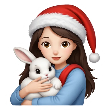 Brunette hugging rabbit christmas sticker