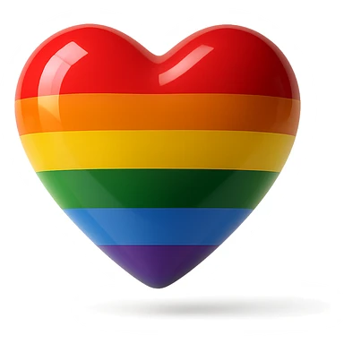 Make the realistic glossy pride heart appear 3D and floating with a subtle shadow below in a photorealistic style, no background. sticker