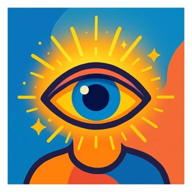 stylized eye with a glowing aura, representing identity and self-awareness, modern vibrant style sticker