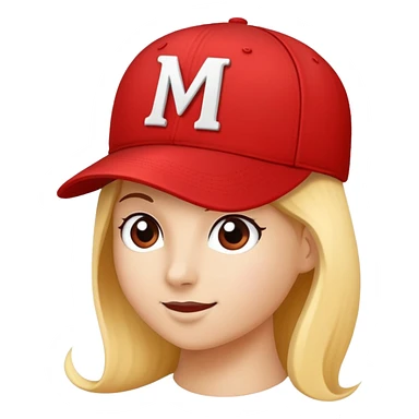 red baseball cap with letter M sticker