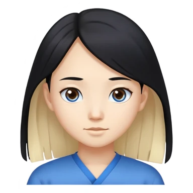Asian girl with long black hair and brown eyes. White boy with short blonde hair and blue eyes.  sticker