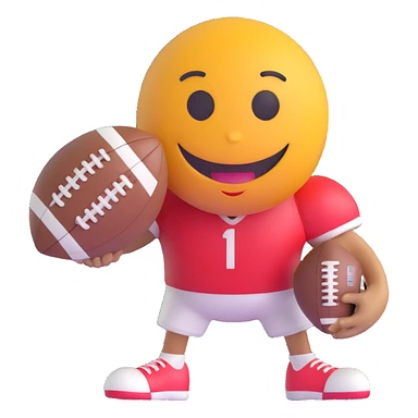 3D smiley emoji, round shape, with American football, sporty face sticker