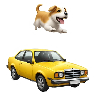 dog in the air next to a fast car sticker
