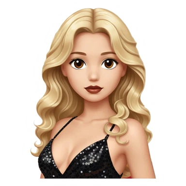 blonde model, brown eyes, long wavy hair, oscars red carpet, black sequin gown sticker