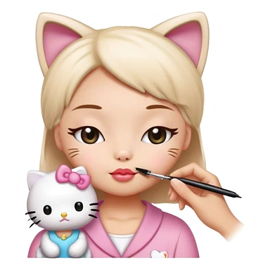  hello Kitty SANRIO cat, eyes closed getting her eyelashes done with a spoolie  sticker