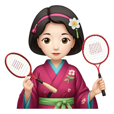 ancient japanese old woman cherry color with 1 badminton racket sticker
