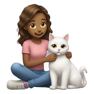 girl playing with cat sticker