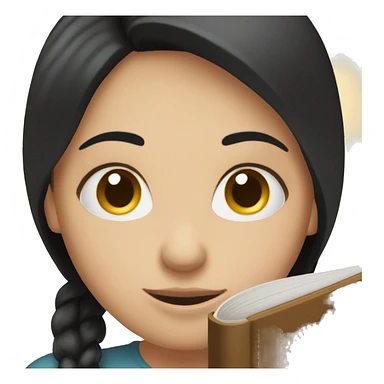 Black haired white girl reading a brown book sticker