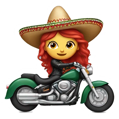 Mexican sombrero girl with red hair in leather on a motorcycle sticker