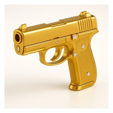 Add diamond details to the golden gun, keep it simple and sleek, in gold objects style. sticker