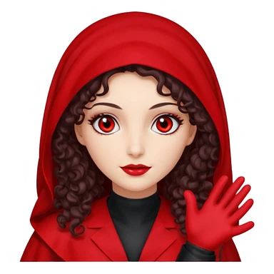 Lilith scalpel in hand, evil surgeon outfit.  She has red eyes. She has dark brown curly hair. Hair is long . Wears sexy doctor outfit with red gloves. Clears, mouth with Muslim red burka sticker