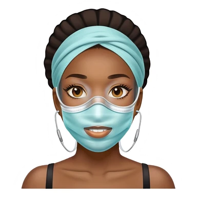 black woman with glassed braces and mask sticker