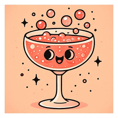 rose champagne in a couple glass, playful, cartoon style, bubbly and fun sticker