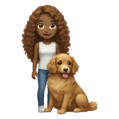 Tan skinned girl with  long brown curly hair with a golden retriever puppy sticker