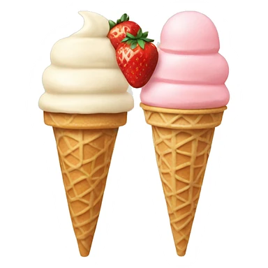 Cream and strawberry ice cream with beige cone aesthetic sticker