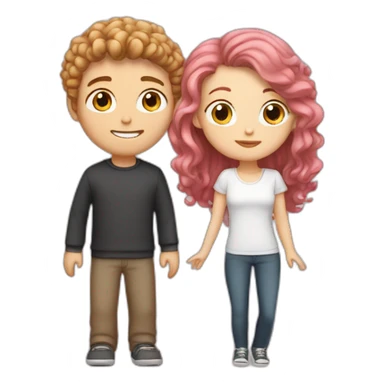 white girl with pink straight hair kissing a white boy with curly brown hair sticker