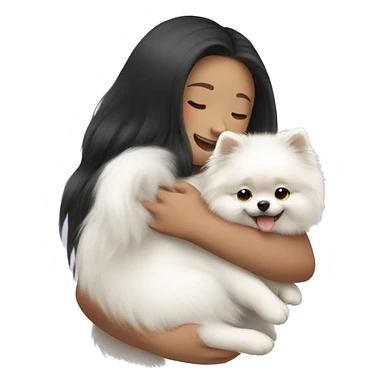Chinese girl hug white Pomeranian sticker
