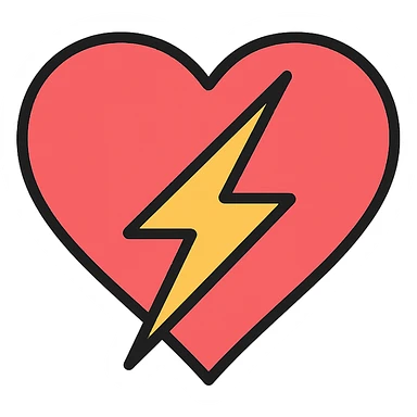 color outline icon of a heart with a lightning bolt sticker