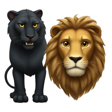 Big serious lion next to a small young black panther sticker