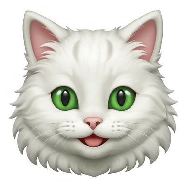 Realizar emoticonon de gato blanco con gris solo carita sonriendo muy feliz ojos grandes de color verde sticker