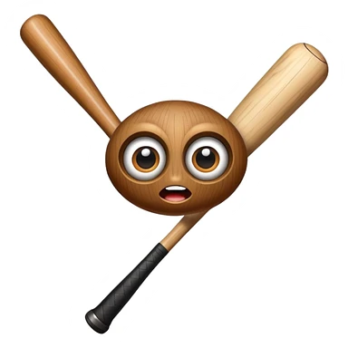 wooden beam with large eyes and mouth holding a baseball bat sticker